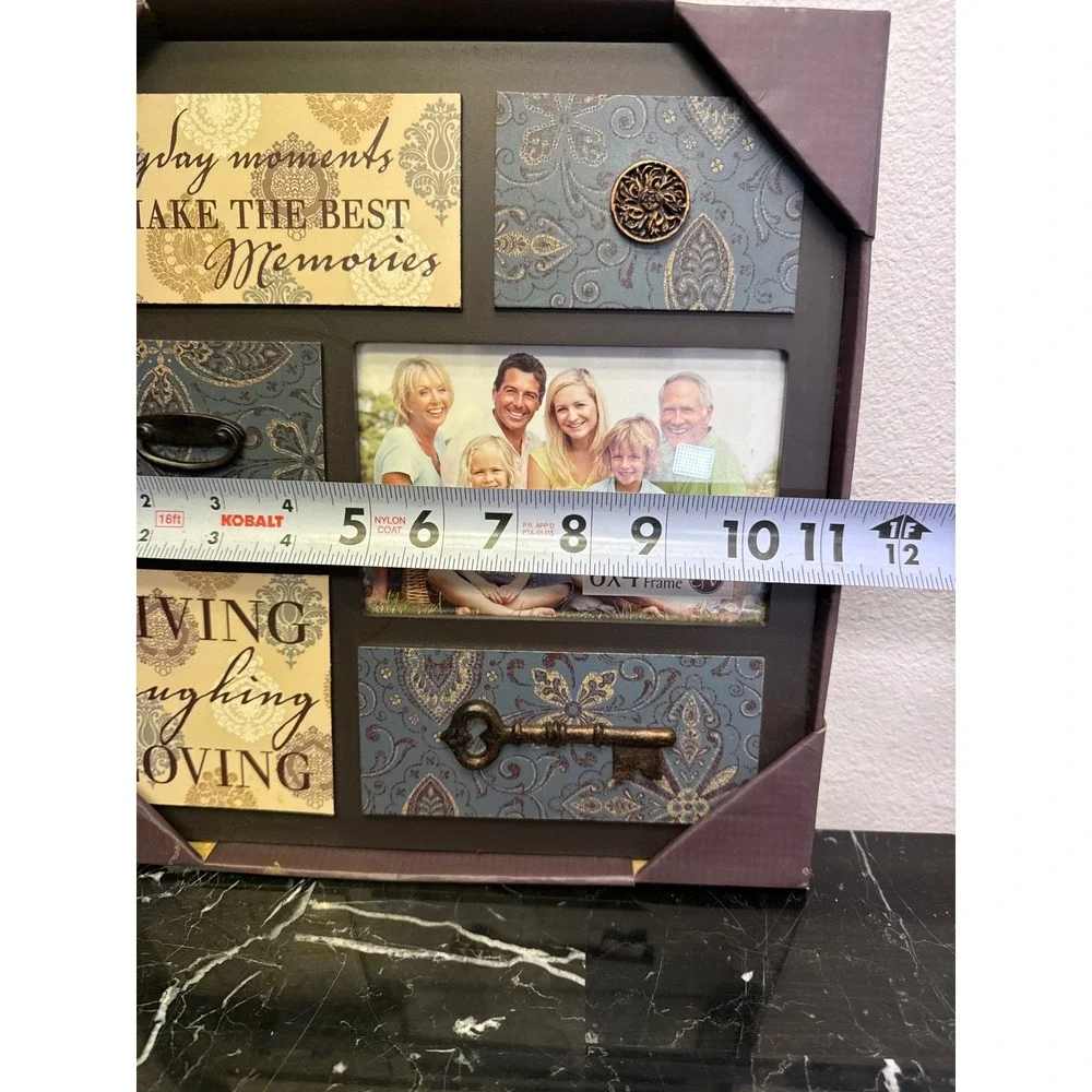 New View 6x4 Photo Frame Living Laughing Loving Rustic Blue‎ Damask Wall Decor